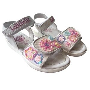 Lelli Kelly White Leather Glitter Daisy Adjustable Sandals Size 24 Uk / 8 US